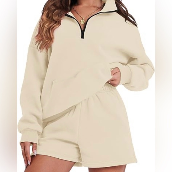 Womens Sweatsuits 2 Piece Half Zip - CREAM - Picture 1 of 6